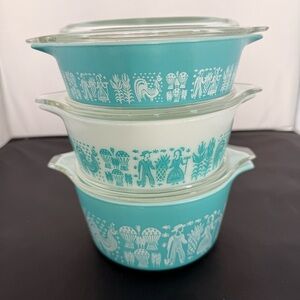 Vintage PYREX Amish Butterprint Casserole 6-Pc Set 471, 472, 473, w/ Lids